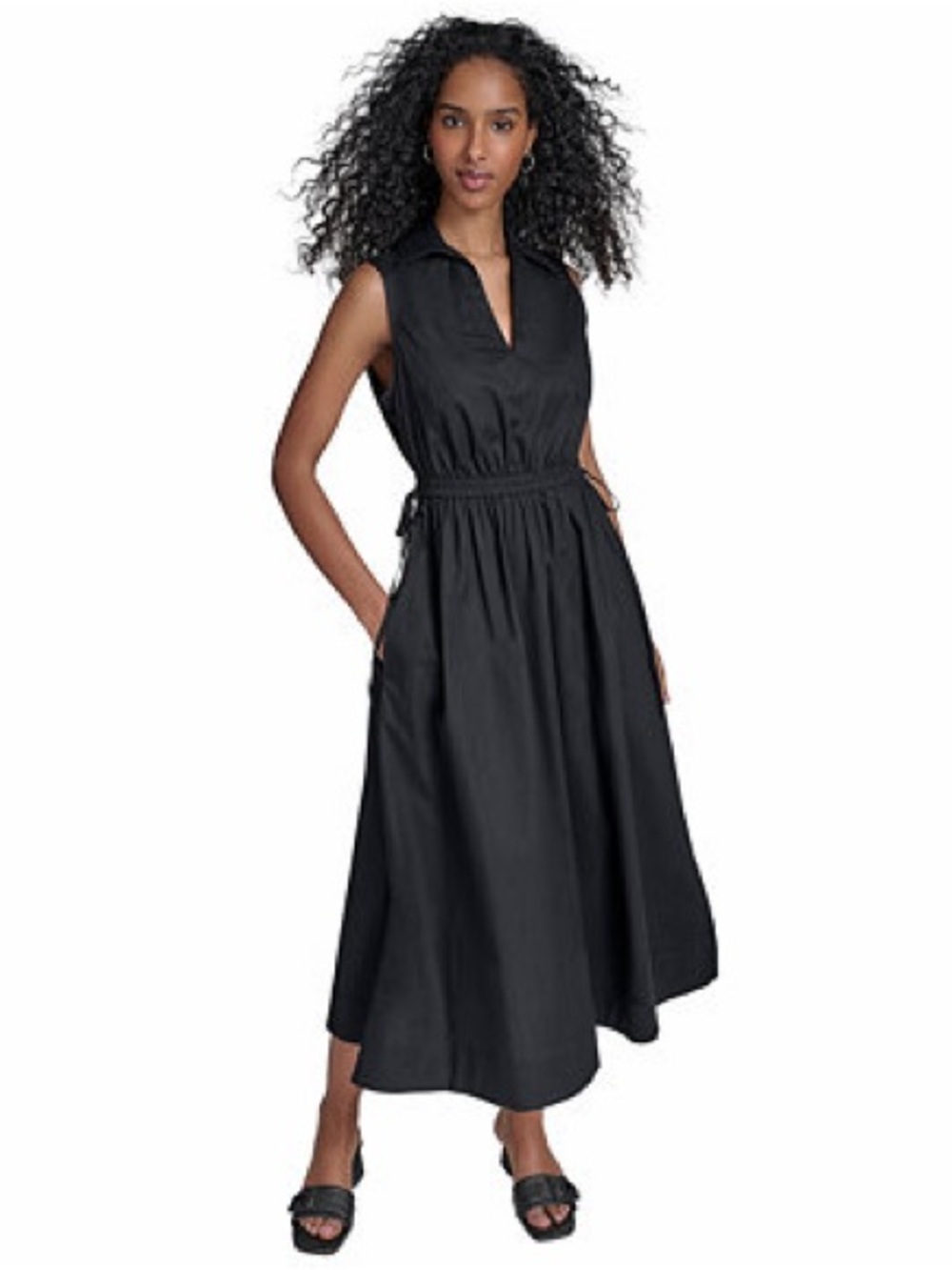 Calvin Klein Black Sleeveless Collared Poplin Maxi Dress
